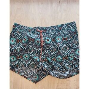 Style Me Geometric Tribal Print Rayon Shorts Teal Orange 3X Bohemian, Boho Chic.